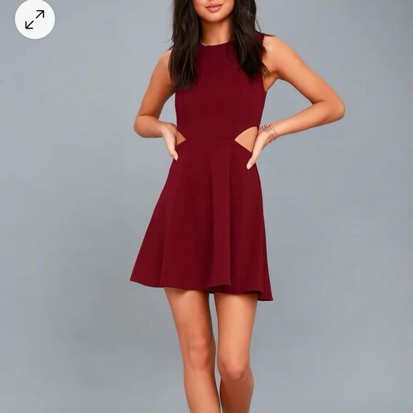 Lulu's Toast to You Wine Red Cutout Skater Dress Women's Size Large - Picture 2 of 16